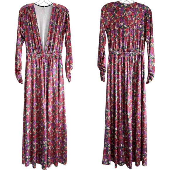 Free People Giselle Velvet Billowy Wide Leg Jumpsuit Deep V Neck Floral Print S - Picture 5 of 16